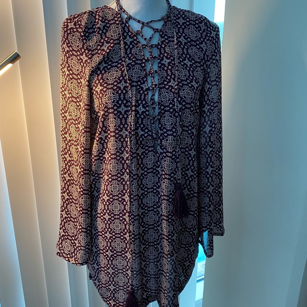 Olivaceous Long Sleeve Criss-Cross Tie Dress